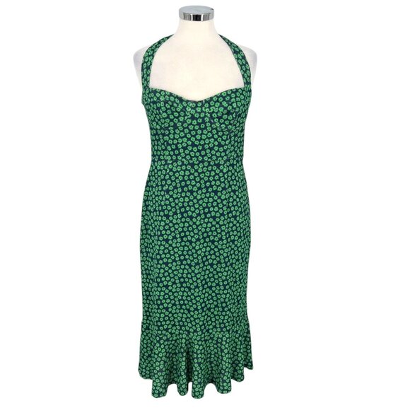 Hutch Halter Corset Floral Midi Dress Ruffle Hem Green Blue Size Medium - Picture 1 of 16